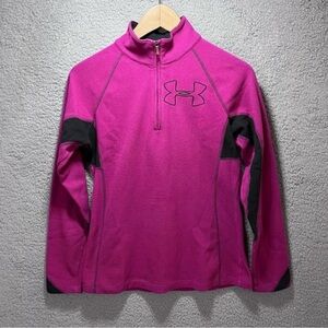 Under Armour Pullover Women Small Pink And Black Zipper Long Sleeve Fleece